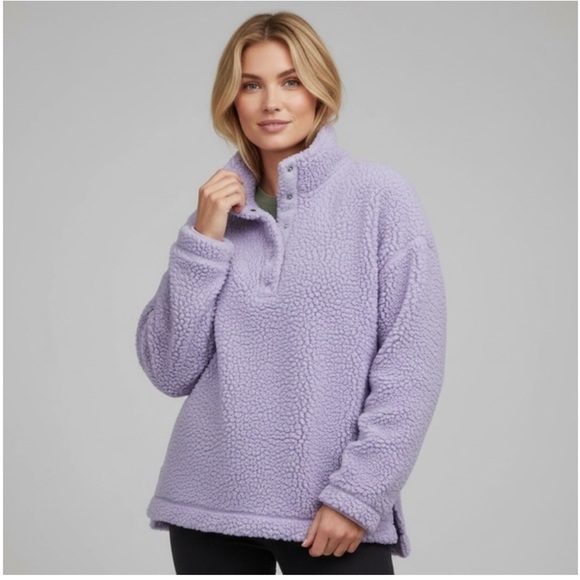 Aerie Cozy Sherpa Fleece Quarter Snap Fleece Size Small - Picture 2 of 10